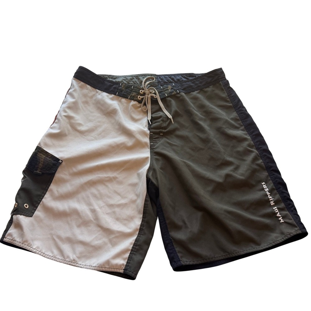 Maui Rippers Mens Hookipa Color Block Board Shorts‎ 40 Olive Green Cargo Surf